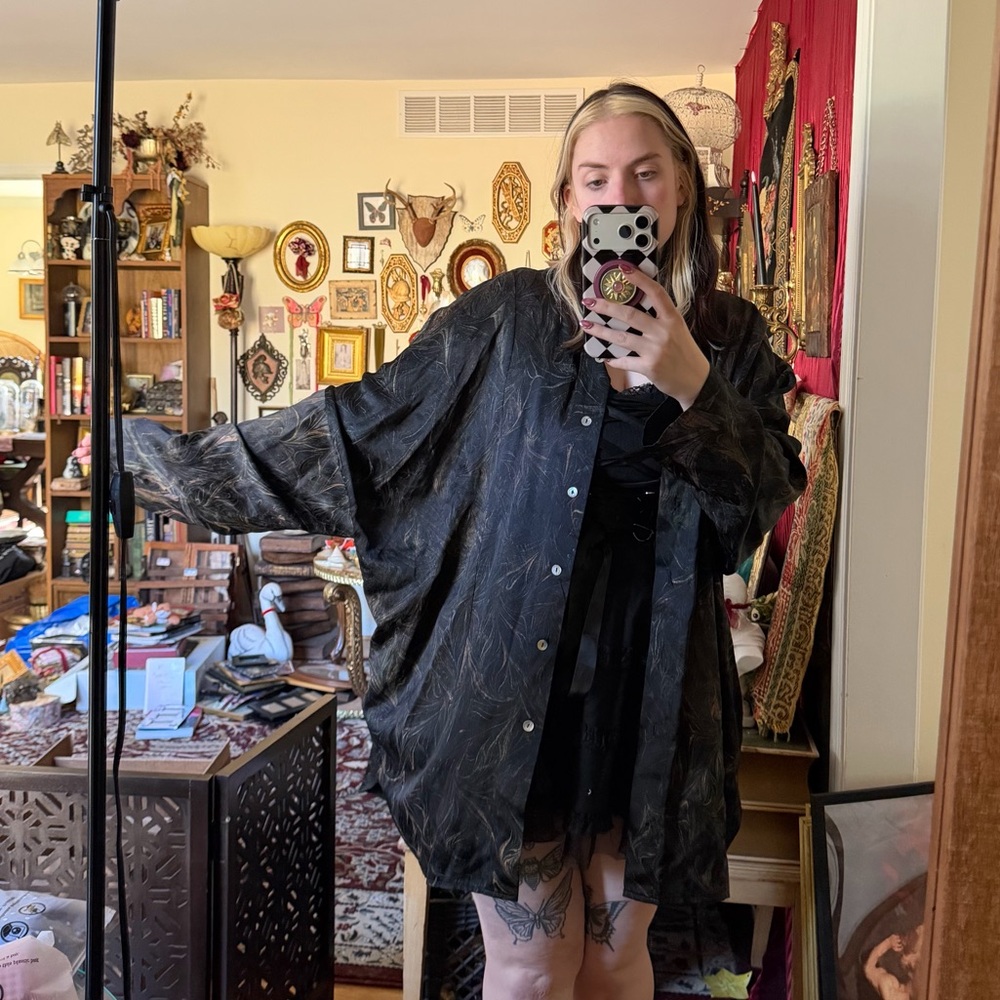 Oversized marbled Black Button-Up Shirt